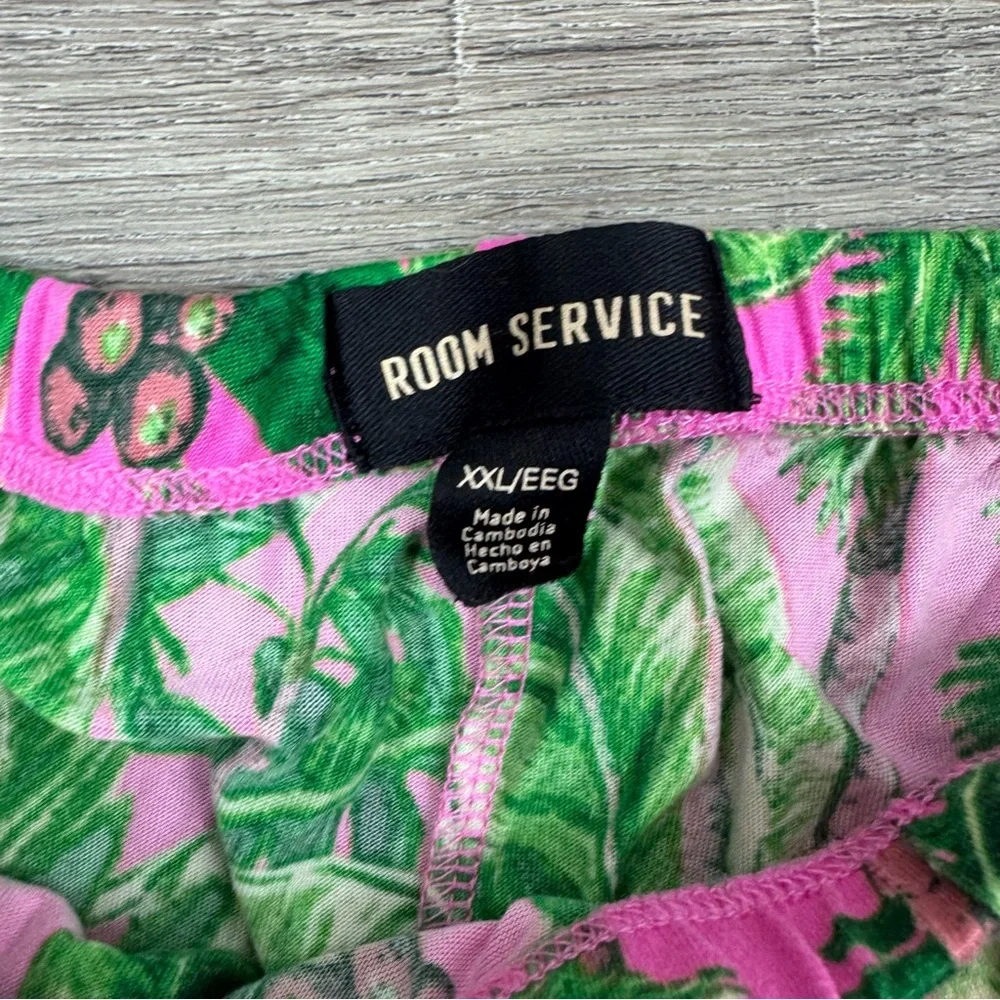 Room Service PJ Pajama Set Pink & Green Palm XXL Cozy Soft Loungewear Tropical - Picture 11 of 12